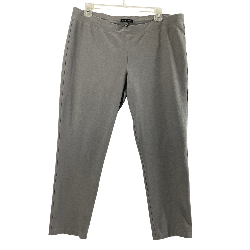 Eileen Fisher Gray Ankle Pants Womens L Tapered Stretch Knit Pull On Minimalist